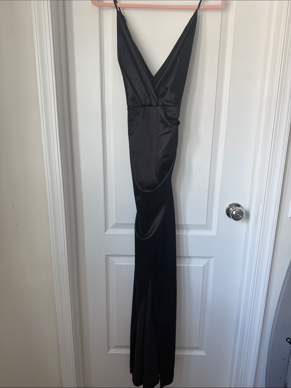 Lulu's Black Satin V-Neck Maxi Slip Dress
